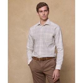 Caher Classic Fit Brushed Flannel Shirt Cream Check | Magee 1866