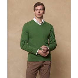 Rory V Neck Jumper Moss Green Classic Fit | Magee 1866