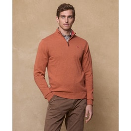 Sean Cotton 1/4 Zip Jumper Tangerine Orange | Magee 1866