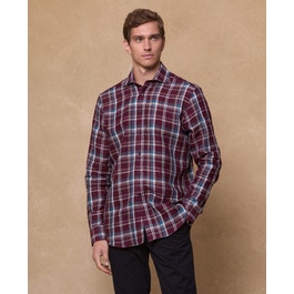 Nephin Linen Shirt – Burgundy Plaid Men’s Linen Shirt