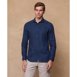 Benbaun Irish Linen Shirt | Navy Tailored Fit Shirt