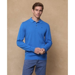 Sebastian Blue Cotton Polo Jumper Classic Fit | Magee 1866