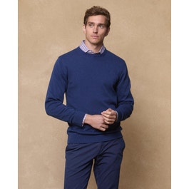 Jamie Crew Neck Cotton Jumper Navy | Magee 1866
