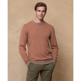 Sam Cotton Crew Neck Jumper Pale Oat & Tangerine Stripe | Magee 1866