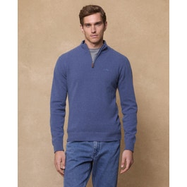 Lunnaigh 1/4 Zip Lambswool Jumper Denim Blue | Magee 1866