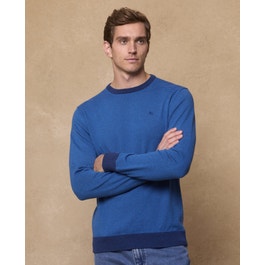 Sam Cotton Crew Neck Jumper Blue & Navy | Magee 1866