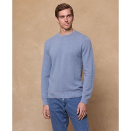 Charlie Micro Crew Neck Jumper | Blue & Grey Men’s Cotton Knitwear
