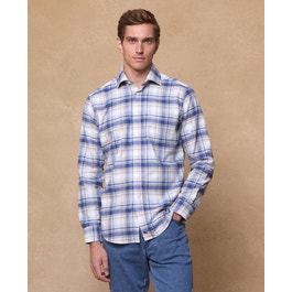 Caher Brushed Cotton Shirt | Blue & Oat Plaid
