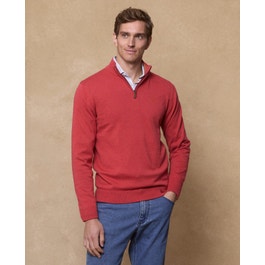 Sean Cotton 1/4 Zip Jumper Summer Raspberry Melange | Magee 1866