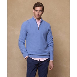 Liam 1/4 Zip Sky Blue Cotton Jumper Classic Fit | Magee 1866