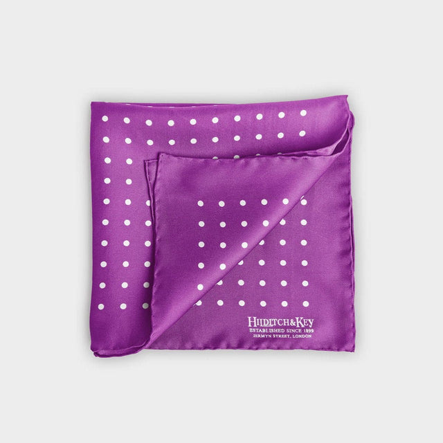 Magenta & White Medium Spot Silk Pocket Square