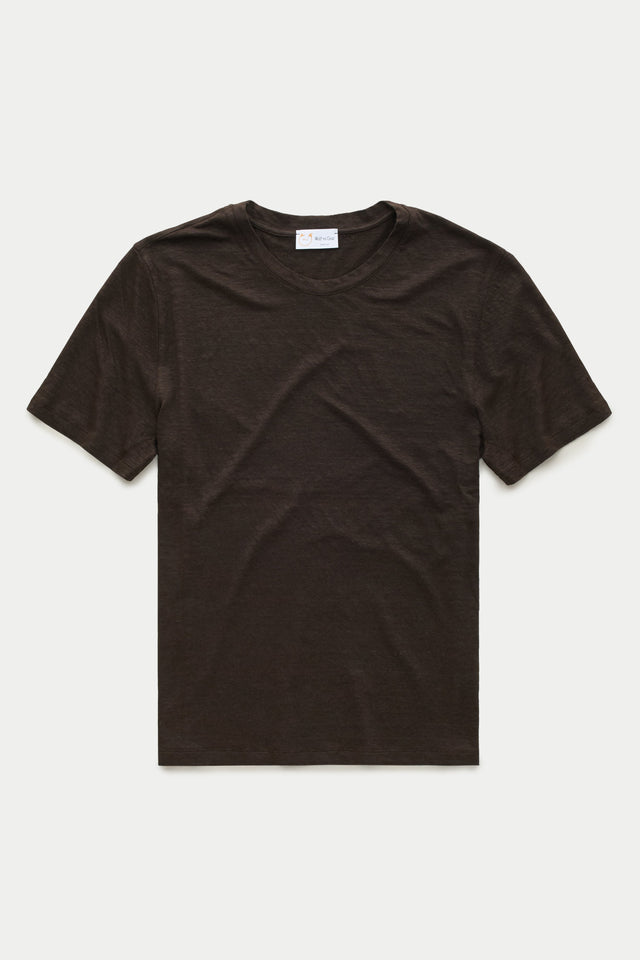 Short Sleeve Linen Crew Neck Tee Chocolate