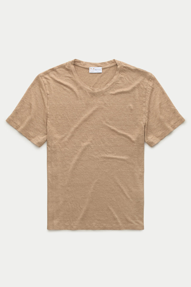 Short Sleeve Linen Crew Neck Tee Hazelnut