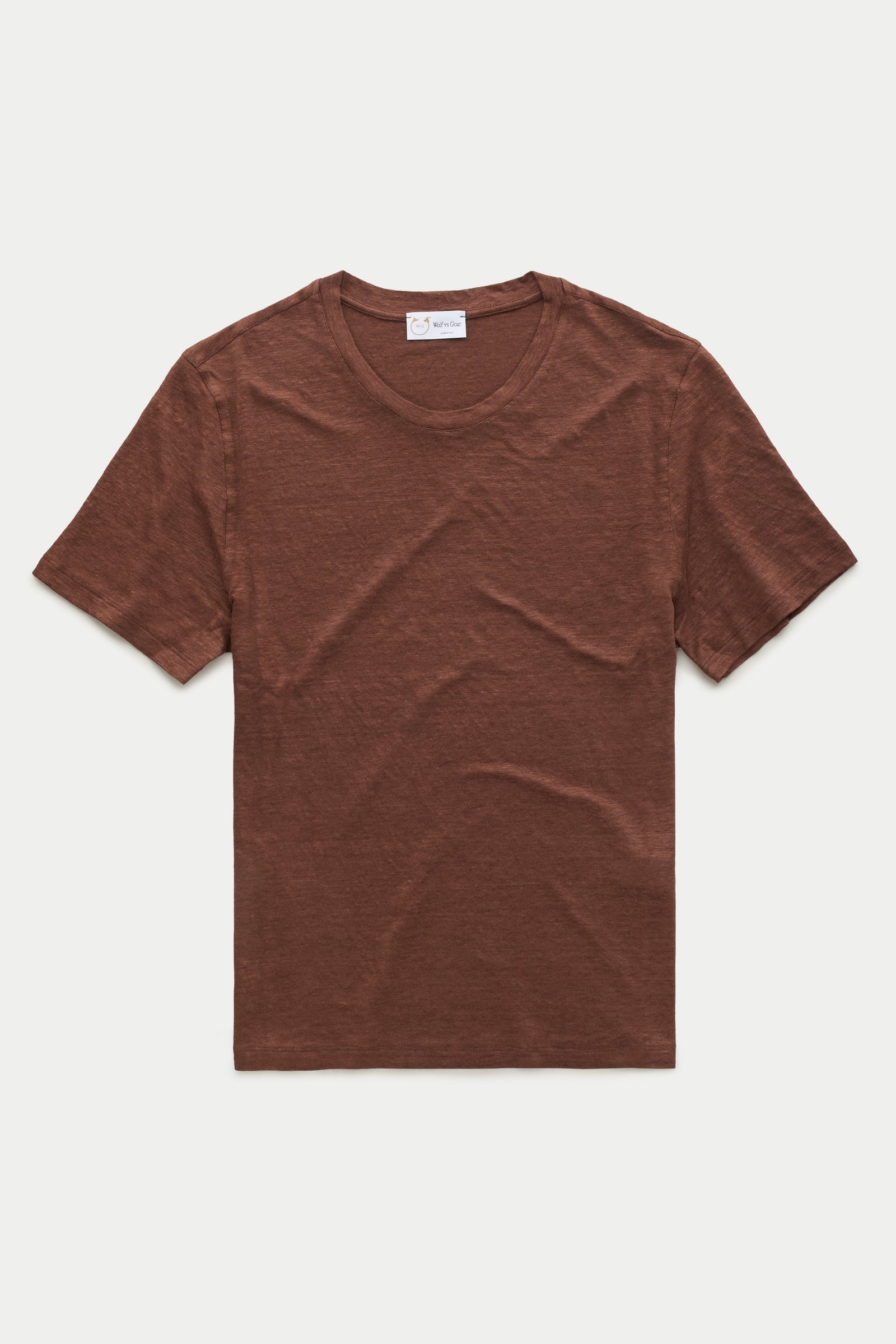 Short Sleeve Linen Crew Neck Tee Marrone