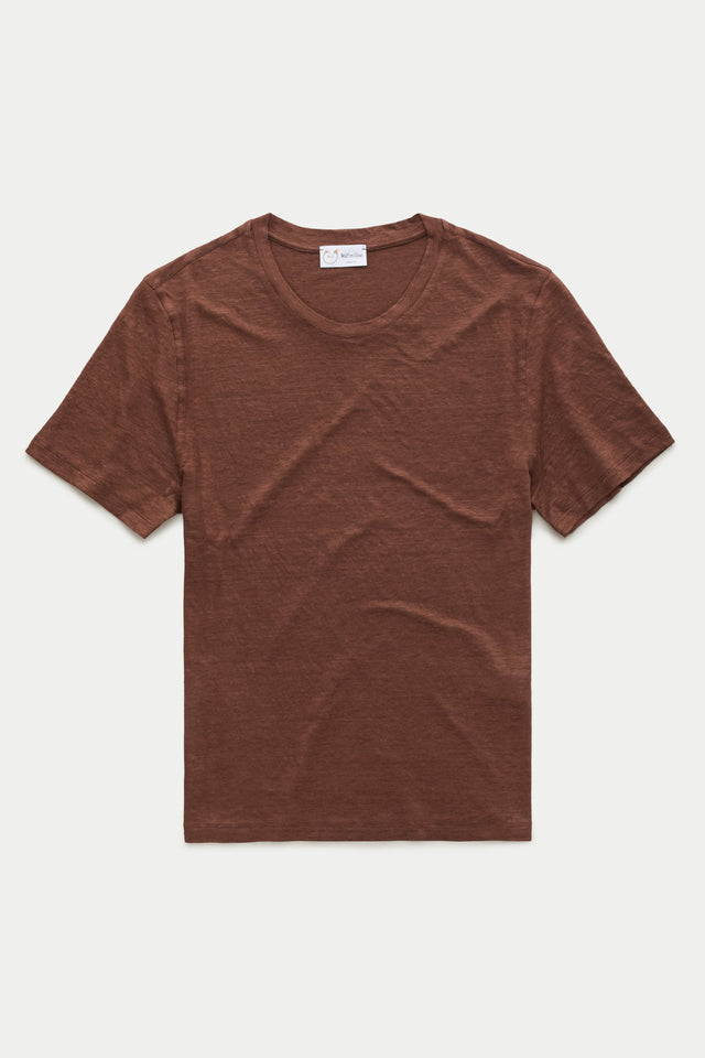 Short Sleeve Linen Crew Neck Tee Marrone