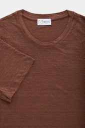 Short Sleeve Linen Crew Neck Tee Marrone