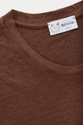 Short Sleeve Linen Crew Neck Tee Marrone