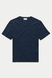 Short Sleeve Linen Crew Neck Tee Navy