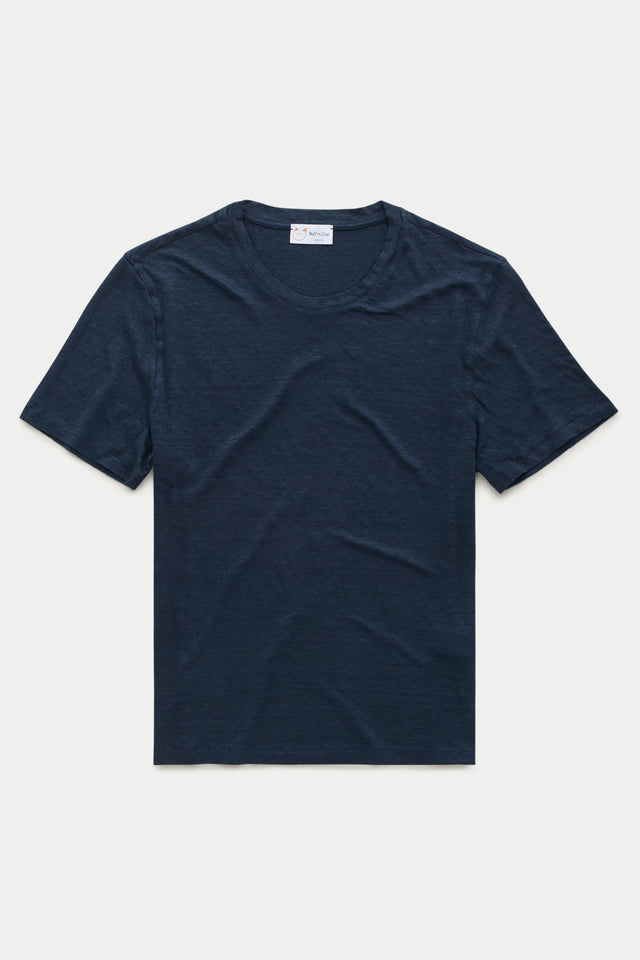 Short Sleeve Linen Crew Neck Tee Navy