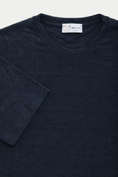 Short Sleeve Linen Crew Neck Tee Navy