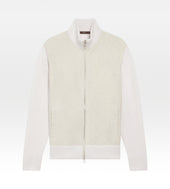 Pull Zip Beige En Daim Et Cachemire