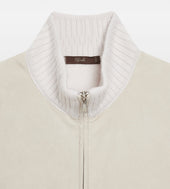 Pull Zip Beige En Daim Et Cachemire