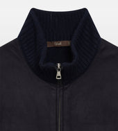 Pull Zip Bleu En Daim Cachemire