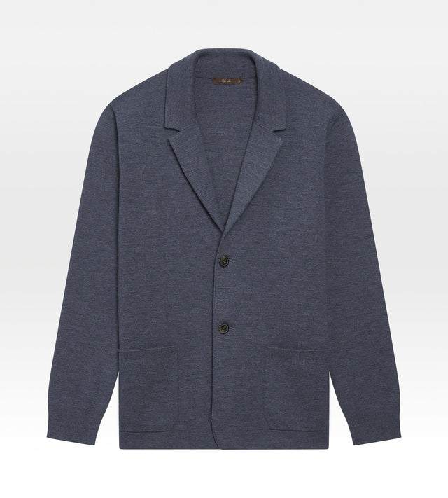 Blazer bleu, maille épaisse en laine