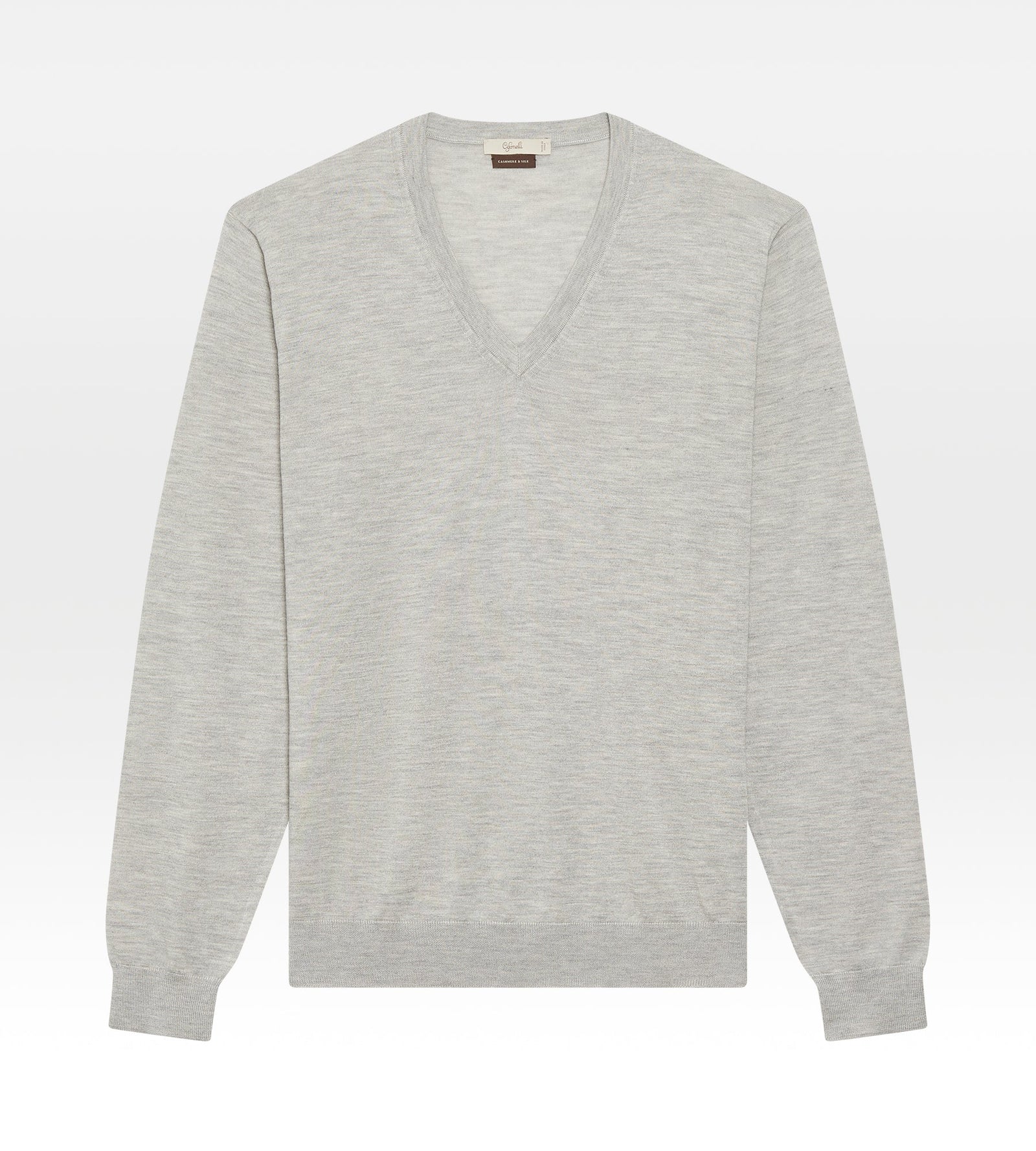 Pull Col V En Cachemire Soie Gris Clair