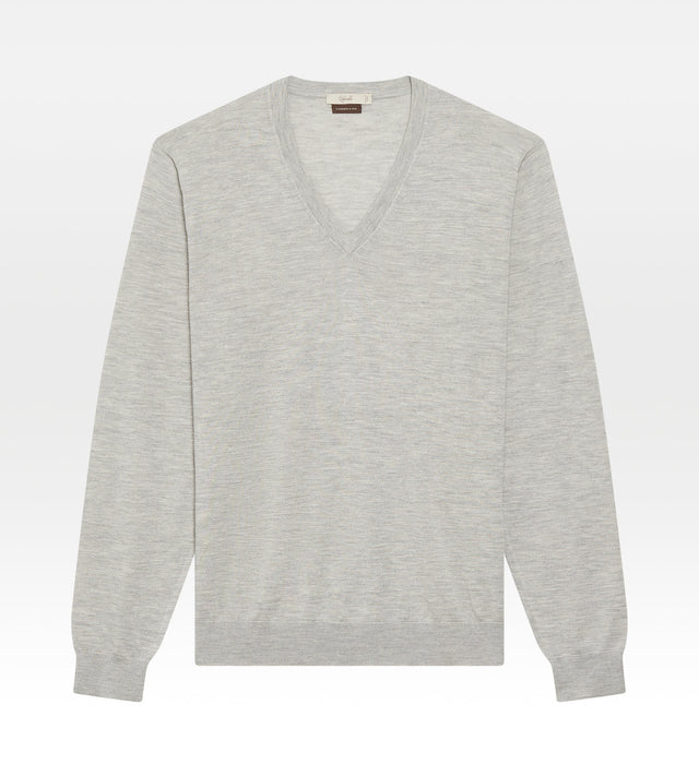 Pull col V en cachemire & soie gris clair