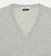 Pull Col V En Cachemire Soie Gris Clair