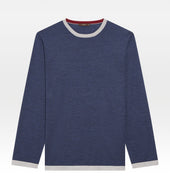 Pull fin en laine à col rond bleu & gris