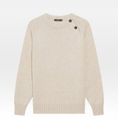 Pull beige en cachemire à col boutonné