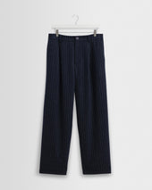 Malham - Navy Pinstripe Wool Trousers