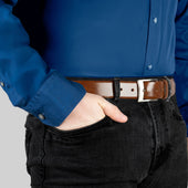 Men S Heritage Lined Full Grain Leather Belt With Satin Nickel Buckle