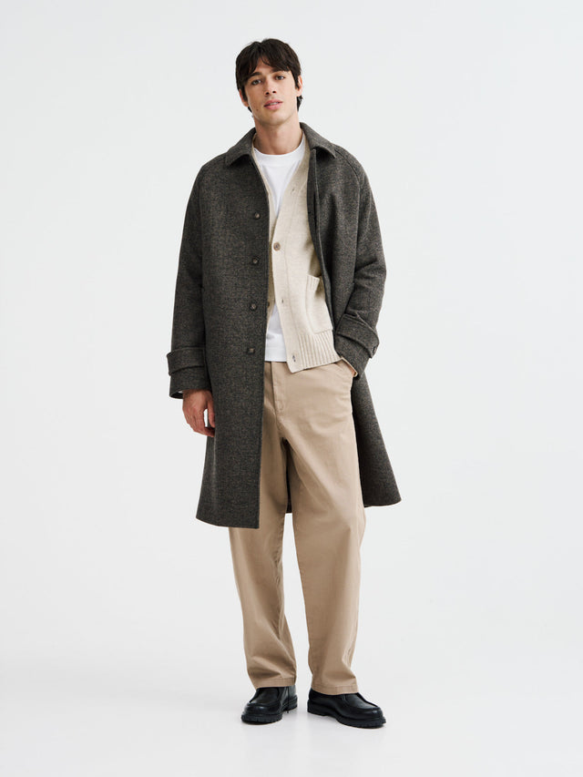 Manteau Balmacaan en laine mélangée marron