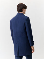 Manteau En Laine M Lang E Bleu Indigo Capuche Amovible