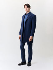 Manteau En Laine M Lang E Bleu Indigo Capuche Amovible