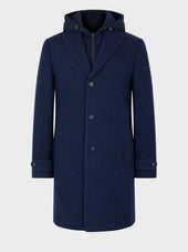 Manteau En Laine M Lang E Bleu Indigo Capuche Amovible