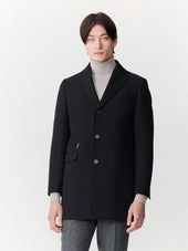 Manteau en laine et coton noirs à parementure amovible