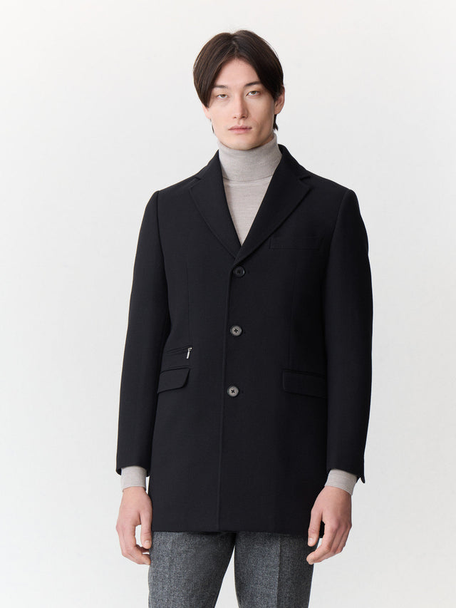 Manteau en laine et coton noirs à parementure amovible