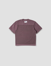 Mhl Overdye Stripe T Shirt Lightweight Dry Jersey Berry Mahogany