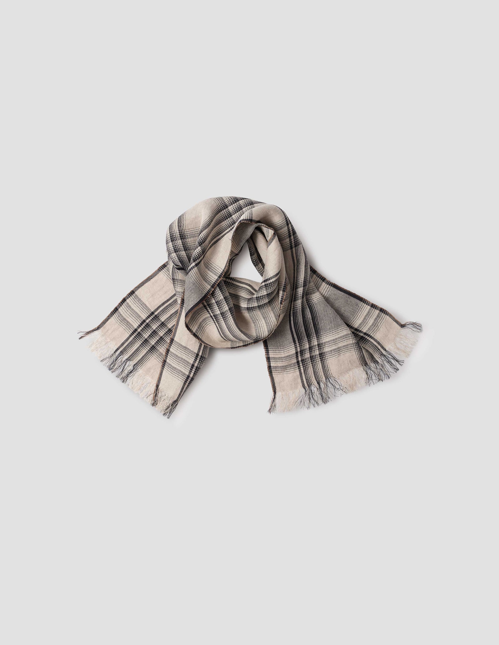 Graphic Check Scarf Textured Linen Stone