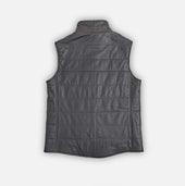 Marine Blue Leather Button Up Gilet