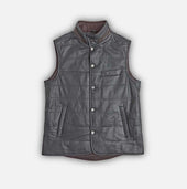 Marine Blue Leather Button-Up Gilet