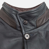 Marine Blue Leather Button Up Gilet