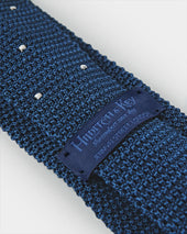 Marine Blue White Spot Knitted Silk Tie
