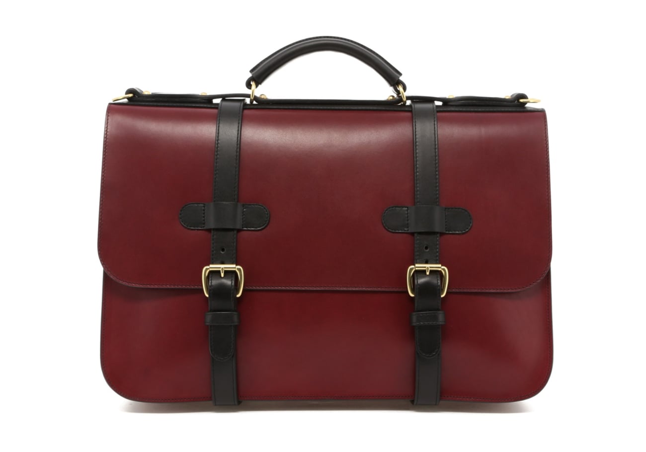 English Briefcase - Maroon/Black Trim - Belting Leather