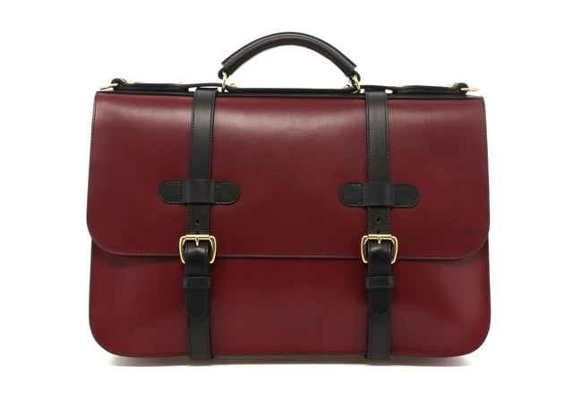 English Briefcase - Maroon/Black Trim - Belting Leather
