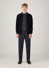 Men's Lambswool Cardigan in Dark Navy Mouline